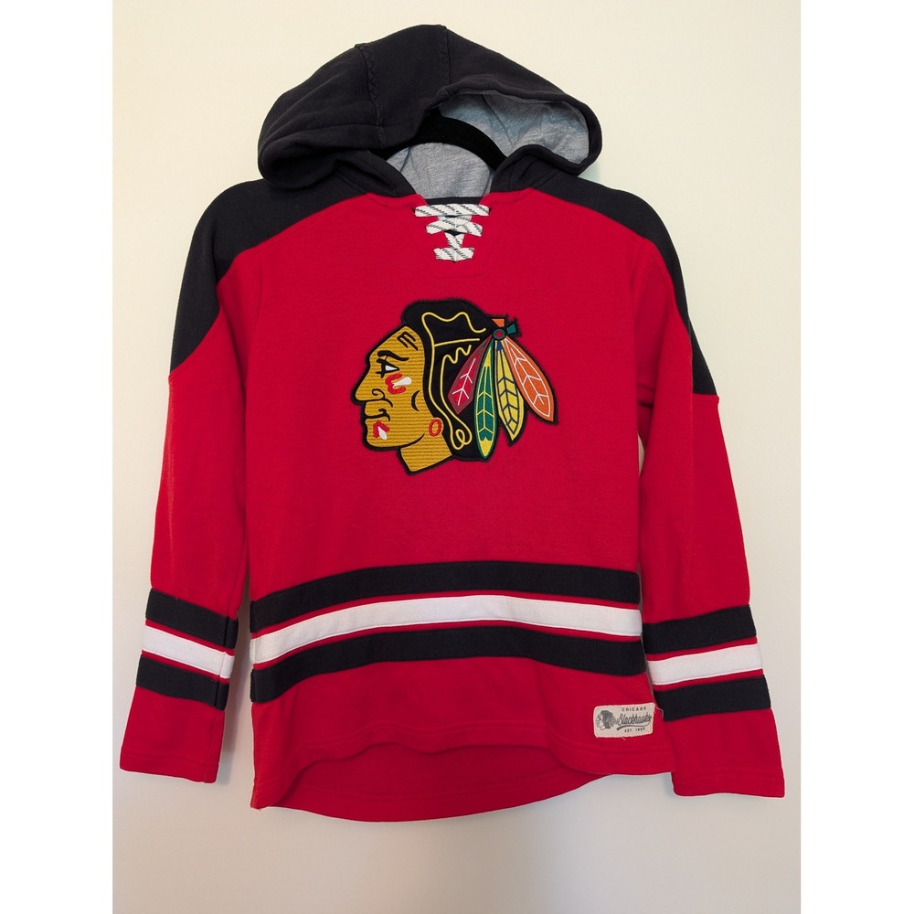 NHL Chicago Blackhawks Lace Neck Fleece Hockey Jersey Hoodie Red Youth Fits L